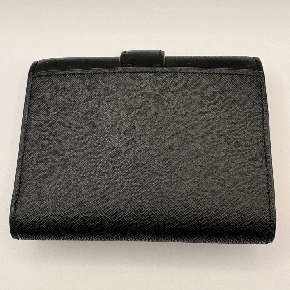 Michael Kors Black Leather Trifold Wallet Gold MK‎ Logo Medallion Snap Closure